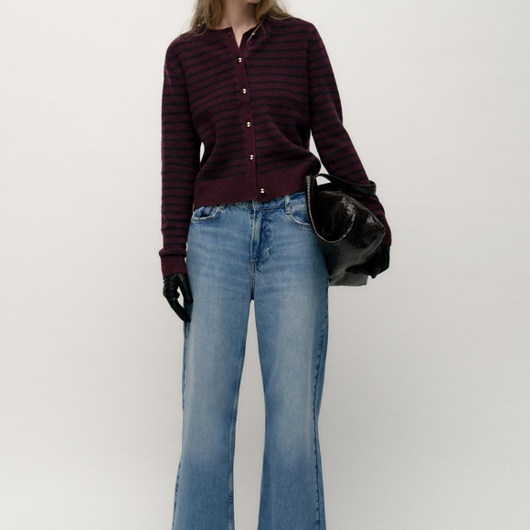 ZARA Burgundy 1509/104/681 | V-Neck Cardigan in Red and Navy Blue - Picture 3 of 6